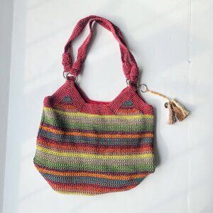 The Sak Multicolor Rainbow Crochet Knit Tote Shoulder Bag